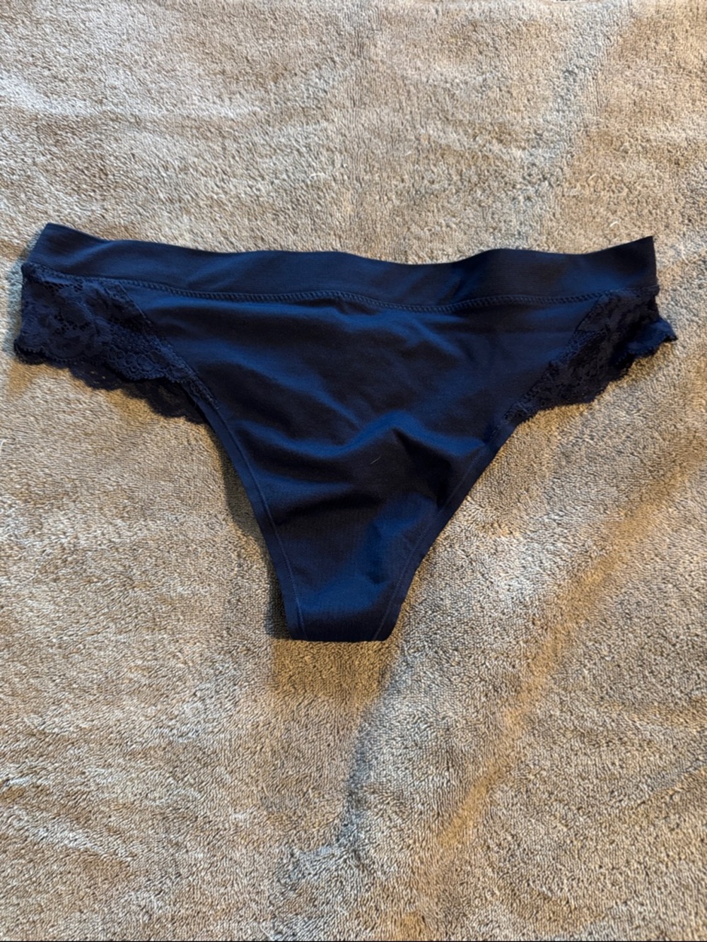 Lace-Trim Navy Thong Panty size 0 or XL